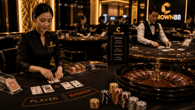 Crown88 live dealer games baccarat and roulette tables